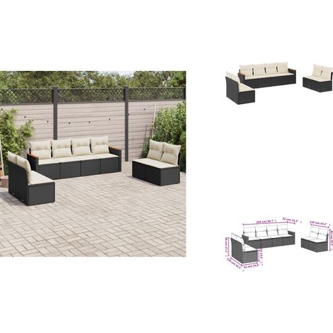 8-tlg. Garten-Sofagarnitur mit Kissen Schwarz Poly Rattan - Gartensofas - Outdoor Möbel - Gartenmöbel Set - Rattan Sofa - Lounge Set (1/3)