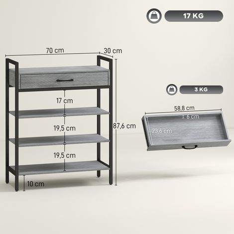 Étagère à chaussures à 4 niveaux, étagère d'entrée pouvant contenir jusqu'à 9 paires de chaussures, panneaux de particules, métal, gris (1/5)