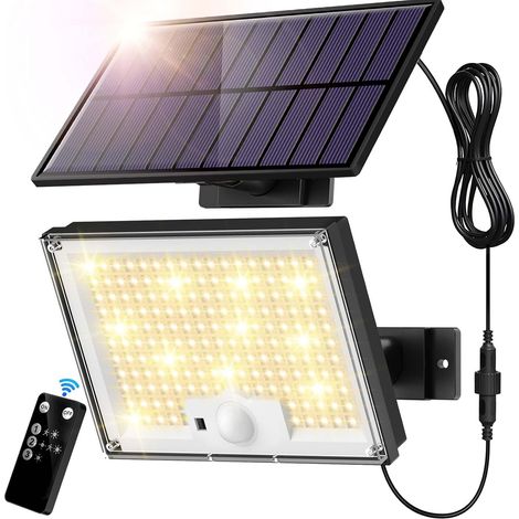 Solar lights with motion sensor, 172 LEDs, solar lights, outdoor solar spotlight, IP65, outdoor wall light, warm light, garden lights with 5m cable, garage (1/5)
