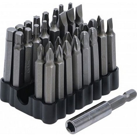 Bgs Technic – Assortiment de 32 embouts longs 6 pans 1/4 en acier chrome-vanadium – Pour vis de verrouillage – 1 porte-embout inclus