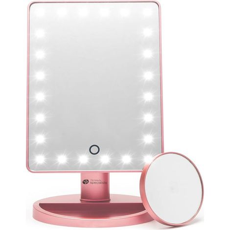Rio specchio da trucco 24 led dimmerabili, touch, ingrandimento 10x, specchietto rimovibile, rotazione 180 gradi, rosa gold
