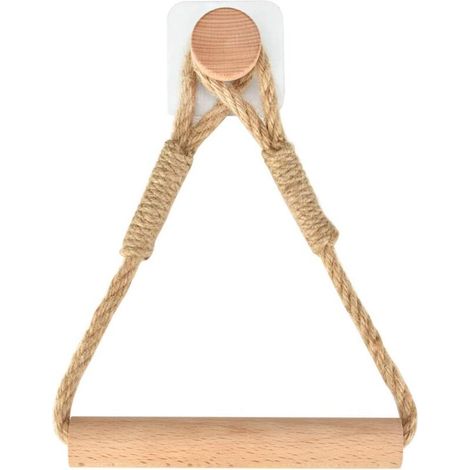Self-Adhesive Toilet Paper Roll Holder, Bathroom Paper Holder, Toilet Towel Roll Holder, Wooden Rope Towel Ring (1/5)