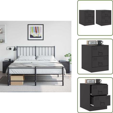 The Living Store Tables de chevet 2 pcs noir 34,5x39x44 cm acier - Table De Chevet - Meuble De Chambre - Table Nuit - Commode - Meubles Métalliques (1/5)