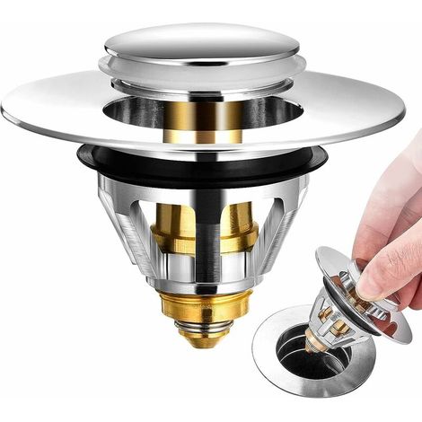 DEESSE SHOP - Bouchon de vidange en acier inoxydable Bullet Core Push No Spill Pop Up Sink Plug avec panier pour cuisine et salle de bain - ID 34mm - 38mm (1/5)
