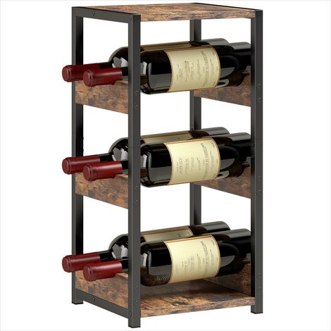 Casier à vin 6 bouteilles compact 22 cm, table d'appoint industrielle, brun rustique, métal (1/5)