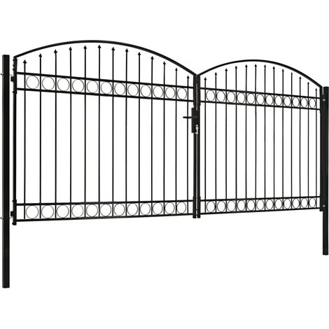 Portillon double porte avec dessus arqué Acier 400x200 cm Noir CFW314771 (1/5)