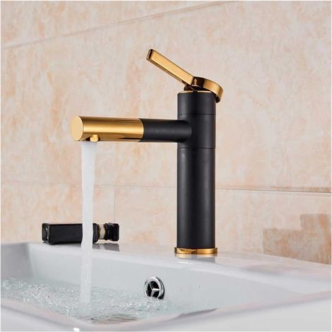 Rubinetto per lavabo da bagno cilindrico nero semplice e contemporaneo, miscelatore per lavabo - Nero-Oro, 20 cm (1/5)