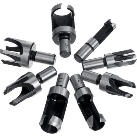 Coupe-Bouchons de Bois en Acier au Carbone Forets à Griffes,8 PCS Bois Plug Perceuse Acier au Carbone Plug en Bois Trou Cutter Ensemble de Forets pour Travail du Bois 6 mm 10 mm 13 mm 16 mm (1/5)