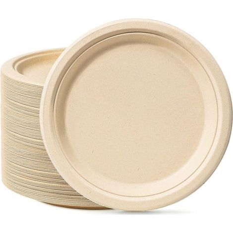 APEX Assiettes jetables en papier brun de 23 cm (lot de 50), compostables et résistantes, fabriquées à partir de canne à sucre (1/5)