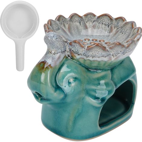 Brûleur d'encens en céramique pour huiles essentielles, brûleur d'arômes avec support bougie bleu - Décoration apaisante (1/5)