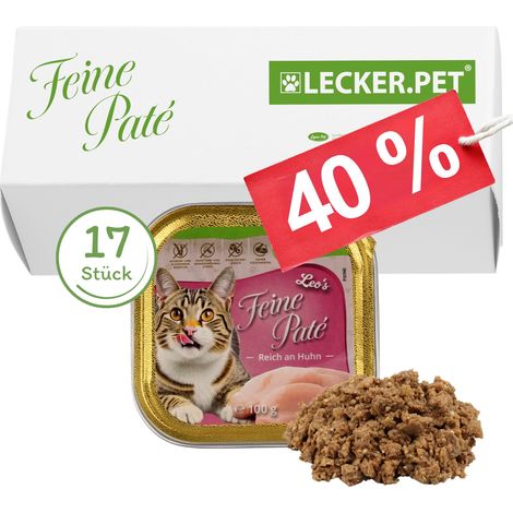 17 x 100 g Lecker.Pet® Leo&x27s Feine Paté, riche en poulet, nourriture pour chats, nourriture humide, alimentation complète (1/5)