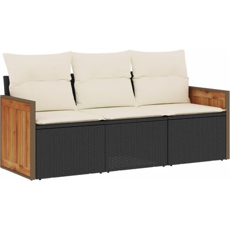 Maison Exclusive - Set Divani da Giardino 3 pz con Cuscini in Polyrattan Nero
