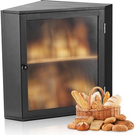 VEVOR Boite a Pain deAngle pour Comptoir de Cuisine 2 Niveaux, Recipient de Stockage pour Pain de Style Ferme, Grande Capacite, avec Panneau de Porte Ondule en Acrylique, Rangement Alimentaire, Noir