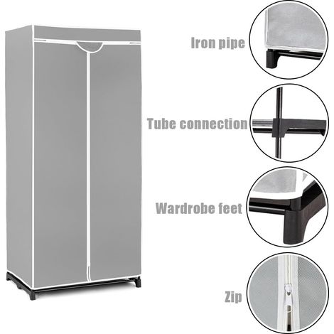 Armario de tela plegable que ahorra espacio, con funda antipolvo, armario de dormitorio con cerradura y cremallera para dormitorio o salón, 70 x 45 x 150 cm (gris). (1/4)