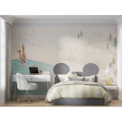 Papier Peint Paysage - Cerfs dans les Montagnes Douces - 150 x 250 cm (1/2)