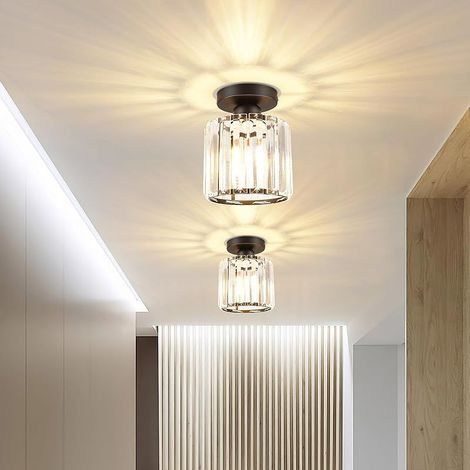 Plafonnier en cristal, mini éclairage au plafond avec montage semi-encastré, lustre moderne en cristal à LED chromé pour cuisine, salle à manger, couloir, balcon, porche, 5,12 x 6,69 pouces (1/4)