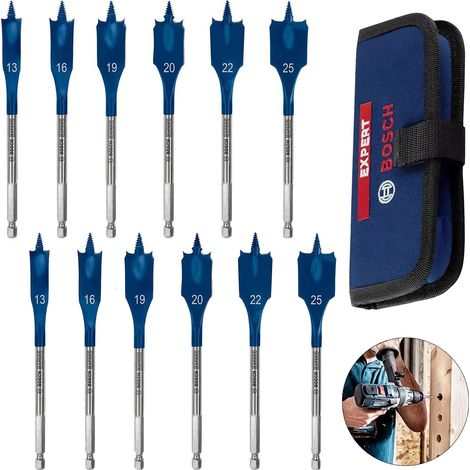 Bosch EXPERT 12 Piece Self Cut Speed Flat Wood Drill Bit Hex Shank 13 - 25mm Bit