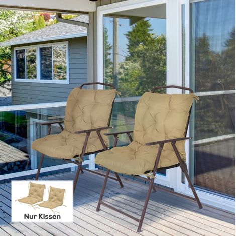 Set di 2 cuscini per sedia 98x50x8 cm, con laccetti, imbottitura in schiuma, poliestere khaki (1/5)