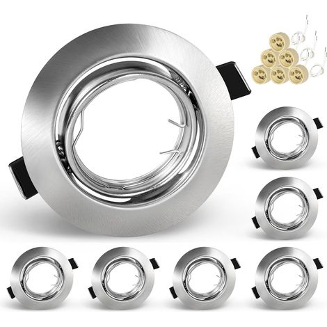 Lot de 6 spots encastrables GU10 - Spots LED orientables - 230 V - En acier inoxydable brossé - Spot de plafond rond avec douille pour LED GU10 ou halogène (1/5)
