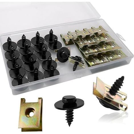 Kit di 40 viti e dadi a clip, dadi di fissaggio per parafanghi auto, kit di supporto passaruota a U per pannelli interni delle portiere auto (1/5)