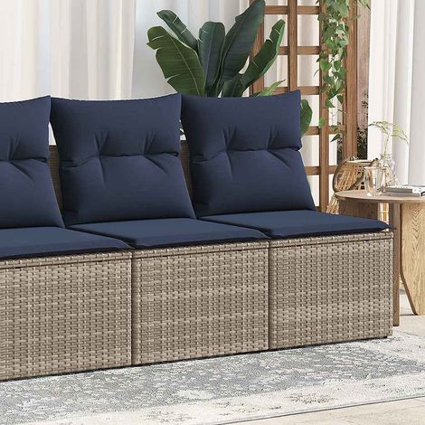 Salon de jardin 2 pcs avec coussins gris résine tressée acacia (1/5)