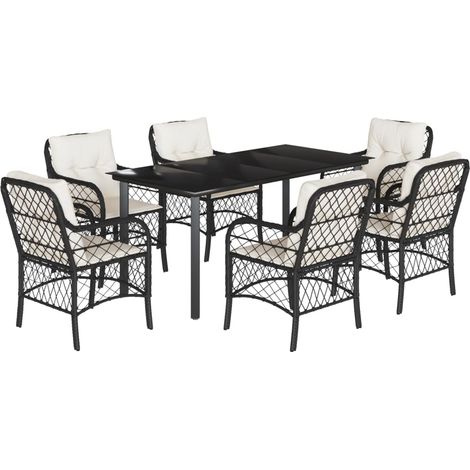 Maison Exclusive - Set da Pranzo da Giardino 7 pz Nero con Cuscini in Polyrattan (1/5)