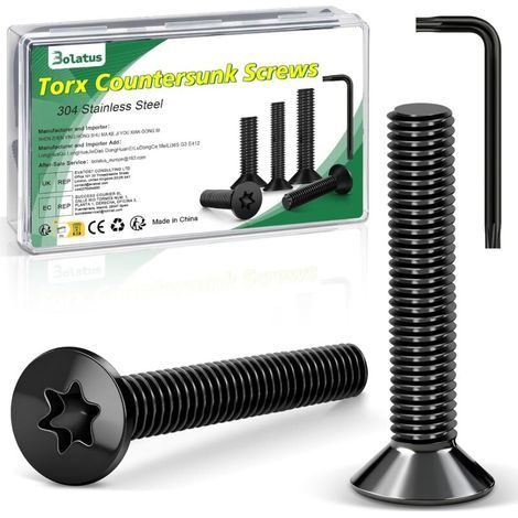 Lot de 20 vis à tête fraisée M8 x 30 mm, en acier inoxydable 304, avec clé Torx et boîte conformes à la norme ISO 14581, pour machines et appareils, installations extérieures, meubles, bois (1/5)