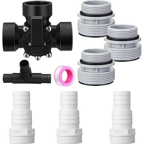 Vanne de dérivation à 3 voies de 1.5" avec adaptateurs de tuyau pour pompe de piscine hors sol - Pièces de rechange (noir)