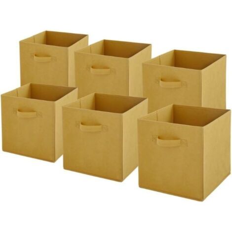 Lot de 6 Panier, Tissu Jaune, Pliable, Poignée, Rangement, Chambre, Salon, Bureau