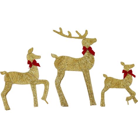 Décoration de Noël avec des rennes, guirlande lumineuse LED dorée, montage facile, 3 pièces, idéale pour décorer votre jardin pendant les fêtes. (1/5)