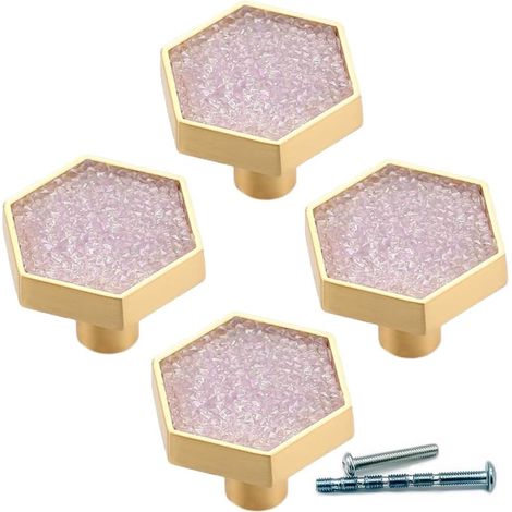 Lot de 4 boutons hexagonaux violet et doré pour tiroir, armoire, commode. (1/5)