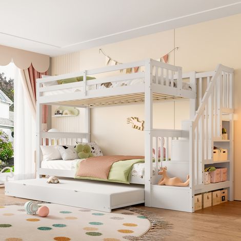 Letto struttura letto estraibile con scaffale bianco OKMYHOME