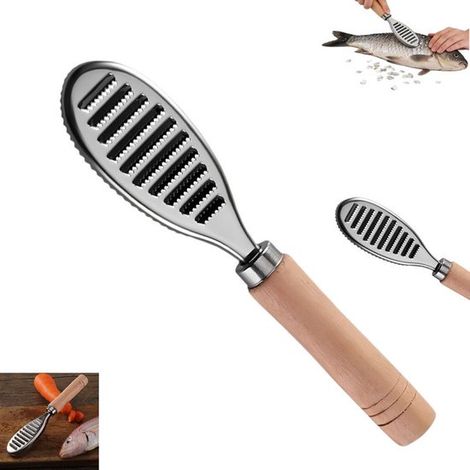 Raschietto per squame di pesce in un unico pezzo - Spatola per la pulizia del pesce con manico in legno - Utensile da cucina leggero e resistente (1/5)