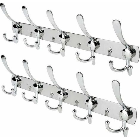 Crochet Mural Patères Porte Manteaux En Acier Inoxydable Pour Porte-manteau/Serviettes/Chapeau Argent (2 Pack 15 Crochets)