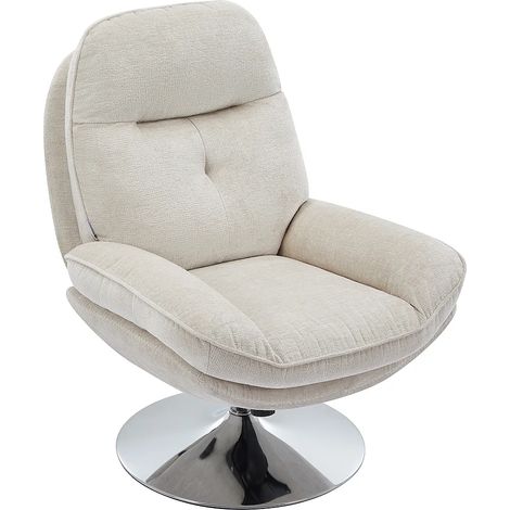 Vente-Unique – Fauteuil pivotant en tissu texturé beige – Piètement métal robuste – Confort d'assise équilibré – Hauteur d'assise 49 cm (1/5)
