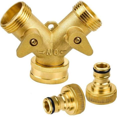 Connecteur en Y 2 voies avec raccord rapide en laiton 3/4" pour le raccordement d'équipements d'arrosage (1/4)