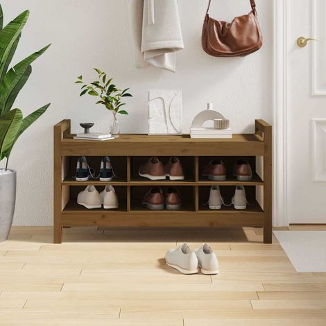 Meuble à Chaussures Étagère à Chaussures - Banc d'entrée Marron miel 110x40x60 cm Bois de pin massif BV699089 - BonneVie (1/5)