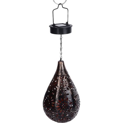 Lustre solaire suspendu étanche en bronze et fer, motif ajouré, pour pelouse ou cour extérieure. (1/5)
