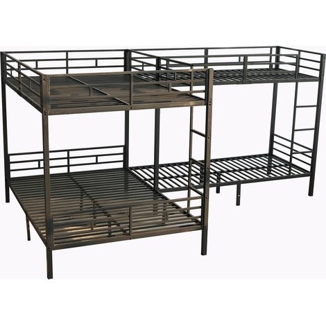 Cama litera de hierro negro 90x200 cm y 140x200 cm con escalera de 3 peldaños (1/5)