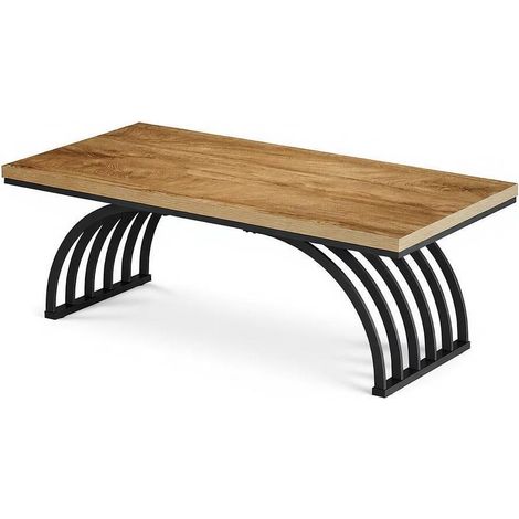 CHICFURN Mesa de centro 120x60x45 cm de madera y metal negro y marrón, diseño abierto para salón (1/5)