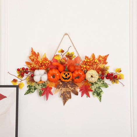 Couronne Automne Citrouilles Feuilles Érable Avec Corde Porte Avant Décoration Halloween Fêtes