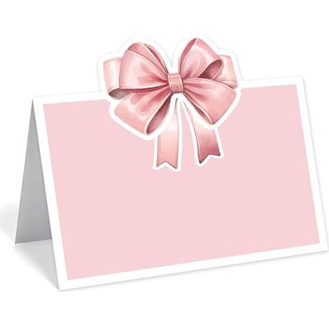 Set di 24 segnaposto rosa con fiocchi, a forma di tenda, in stile acquerello, ideali per decorare la tavola durante battesimi e feste di compleanno all'insegna del divertimento. (1/5)