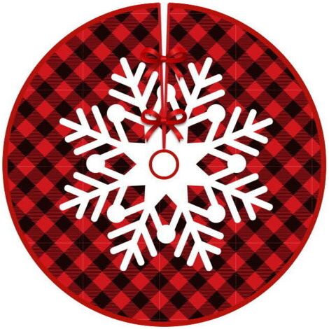 Jupe d’arbre de Noël à carreaux rouges et noirs - Tapis d’arbre de Noël à motif flocon de neige - Tapis d’arbre de Noël (1/5)
