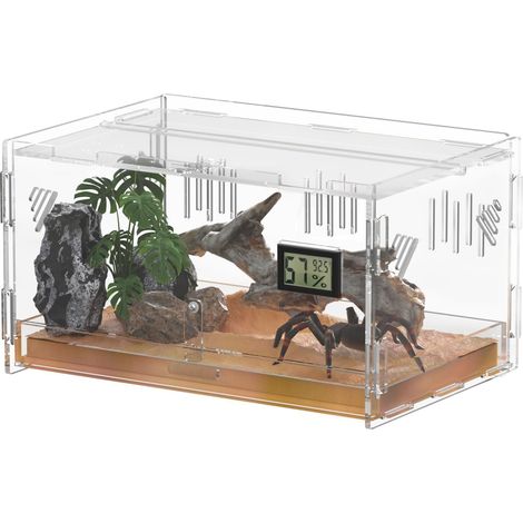 Terrarium en Acrylique pour Reptiles Cage d'Élevage Transparente avec Thermomètre Hygromètre et Tiroir Boîte d'Habitat pour Lézard Araignée Tortue Escargot (1/5)