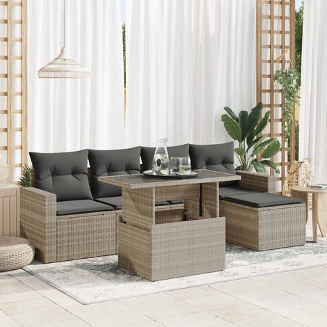 vidaXL Salon de jardin 6 pcs avec coussins gris clair résine tressée (1/5)
