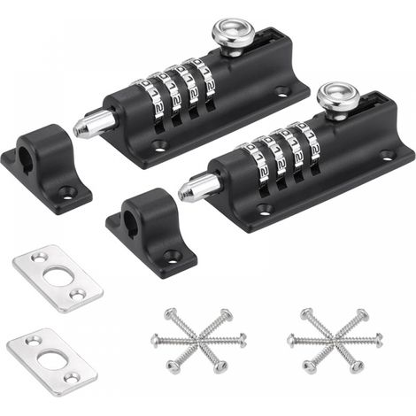 Serrure à combinaison robuste à 4 chiffres - Pour portes en bois et coulissantes - Résistante à la rouille avec vis - 2 pièce - Noir (1/5)