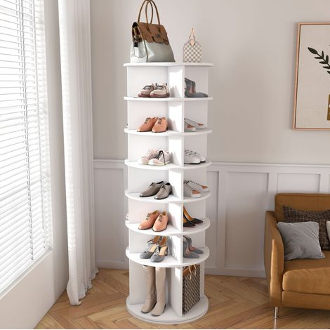 Meuble à chaussures rotatif 60x60x184 cm blanc, 7 niveaux, gain de place, en PVC MEUBLIV (1/5)