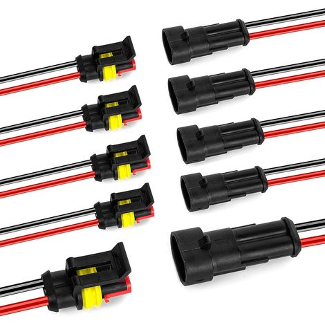 Paquete de 5 conectores eléctricos impermeables de 2 pines y 16 AWG con cable marino AWG.