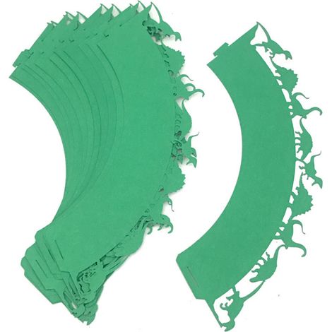 12 Pcs Caissettes à Muffins Dinosaure Gobelets en Papier pour Pâtisserie Anniversaire Mariage (Vert) (1/2)
