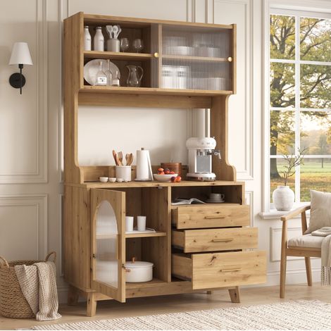 Credenza alta 100,5 x 40 x 178 cm con prese integrate USB-A/USB-C, finitura legno DESVIAE (1/5)